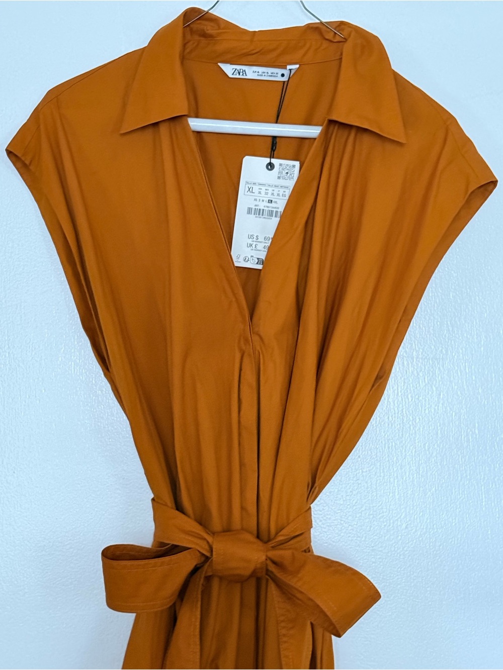 ZARA Rust Orange Belted Midi Shirt Dress